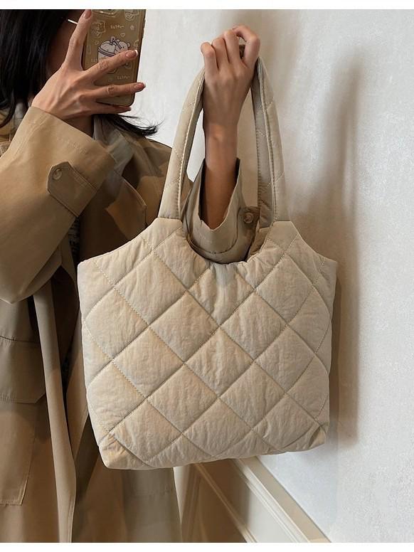 Стеганая хлопковая сумка-тоут в корейском стиле - Большая вместимость, Повседневная наплечная сумка для осени/зимы 2025.