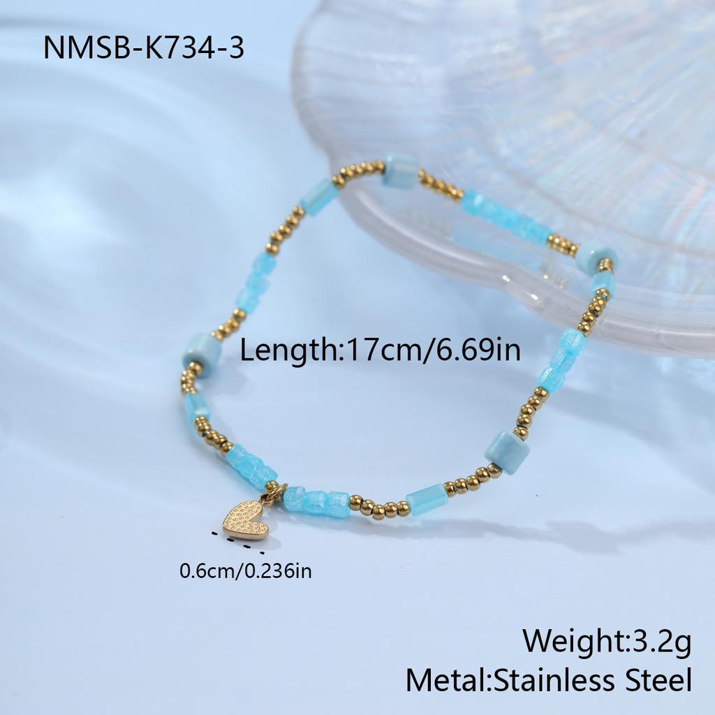 GEMCHIC Women's Ocean Series Natural Stone Beaded Pearl Stainless Steel Bracelet