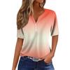 Women's Fashion Casual Vintage Gradient V-Neck Short Sleeve Decorative Button T-Shirt Top