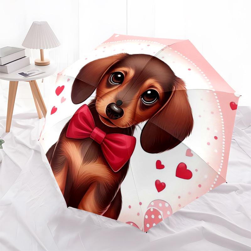 1pc Dachshund with Red Bow Tie Umbrella with Plastic Handle,Suitable for All Seasons Home Travel Outdoor UmbrellaDD300