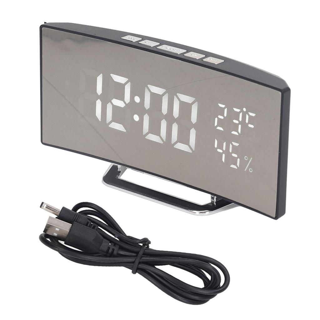 LED Digital Clock 3 Level Brightness Snooze USB Battery Powered Electronic Mirror Alarm Clock with T