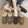 Толстоподошвенная сумка для верхней одежды голова Бокен шерстяные тапочки женские 2025 осень и зима новые легкая матовая кожа овечья шерсть шлепанцы