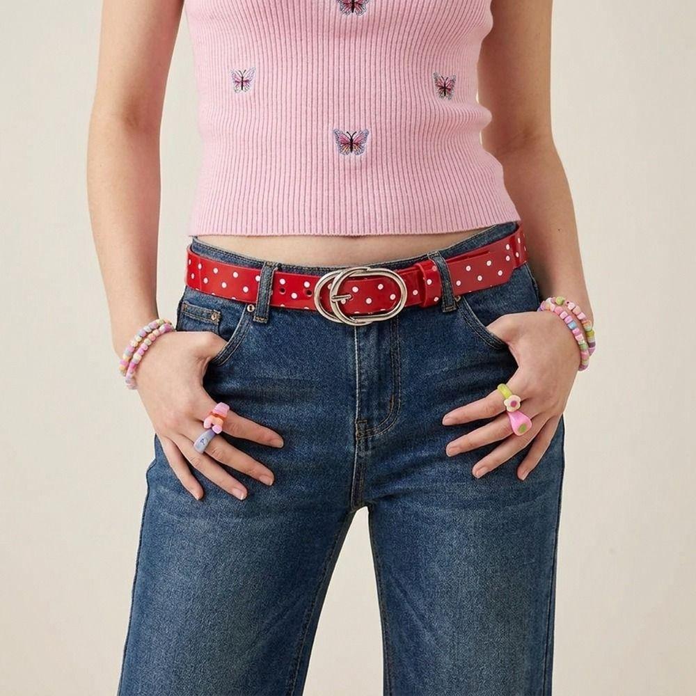 PU Leather Polka Dot Belt Millennial-Style Skirts Waistband Retro Thin Belt Jeans Accessories