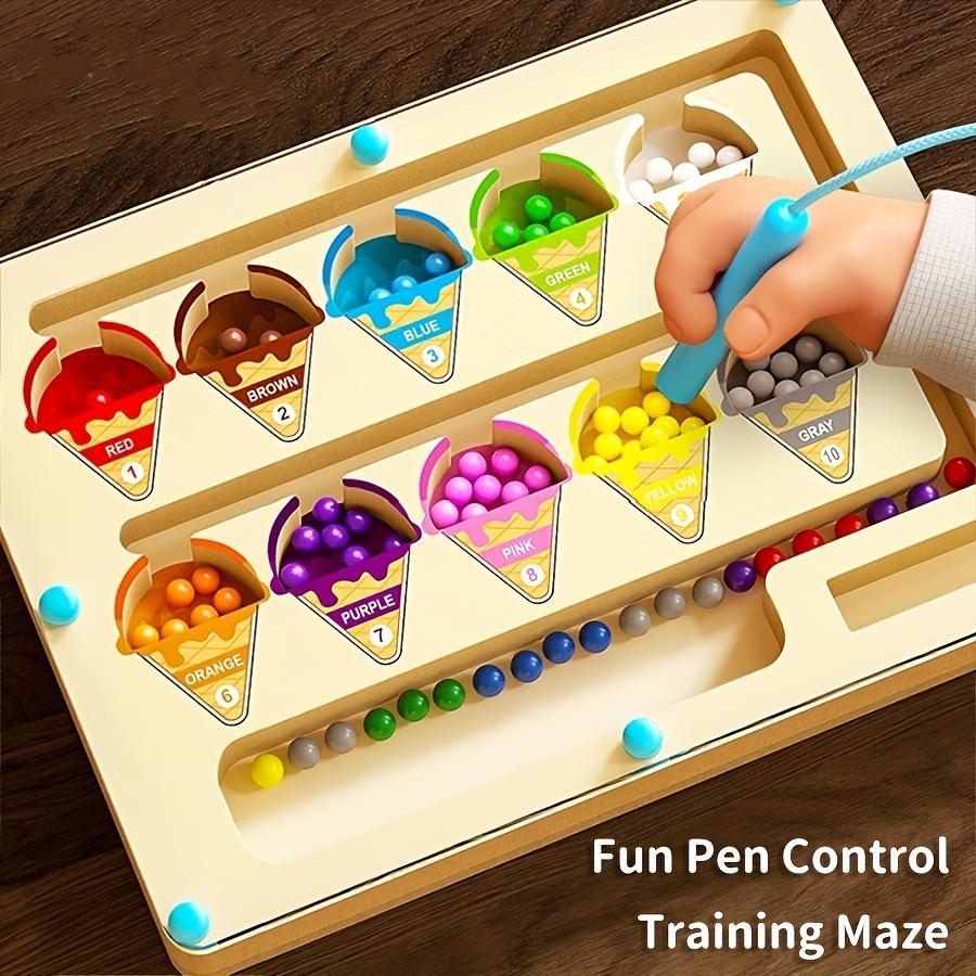 Wooden Dinosaur Ice Cream Maze: Magnetic Puzzle for Kids' Spatial and Logical Thinking, Pencil Grip, and Early Education