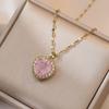 Pink Heart Zirconia Pendant Necklace for Women Fashion Gold Color Stainless Steel Necklaces Party Jewelry Accessories