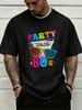 Classic 80s Party Style Color Sunglasses Letter Graphic Print Unisexs Crew Neck Short Sleeve Tee Casual Daily Soft Basic Wear Top