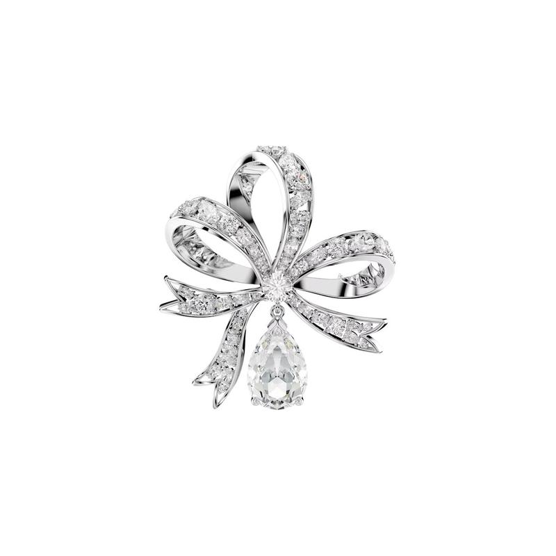 Swarovski Hyperbola Bow Shape Cubic Zirconia Brooch Women's Silver 5680678