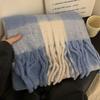 2025 New Scarf Women's Winter Atmosphere Blue and White Plaid Fashion Versatile Shawl Thickened Warm Scarf