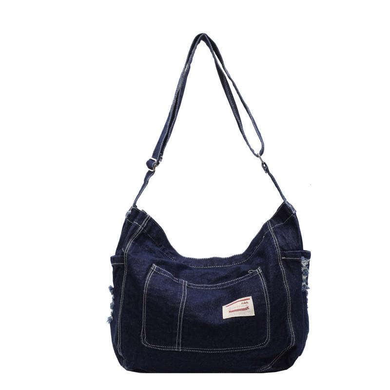 Retro Style Denim Tote With Polyester Lining For Everyday Casual Wear