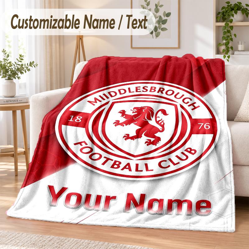 Custom Text Flannel Blanket Middlesbrough FC Print Warm Cozy Blanket Home Sofa Bedding