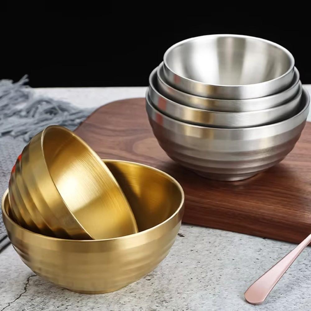 Round Shape Double Layer Insulated Bowls 304 Stainless Steel Soup Bowls Kitchen Dining