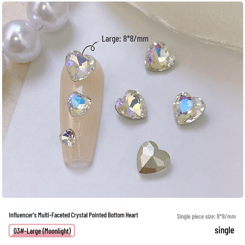 Heart Rhinestone Nail Art Accessories: Super Shiny Crystal Glass In Iridescent Peach, Small & Large Sizes
