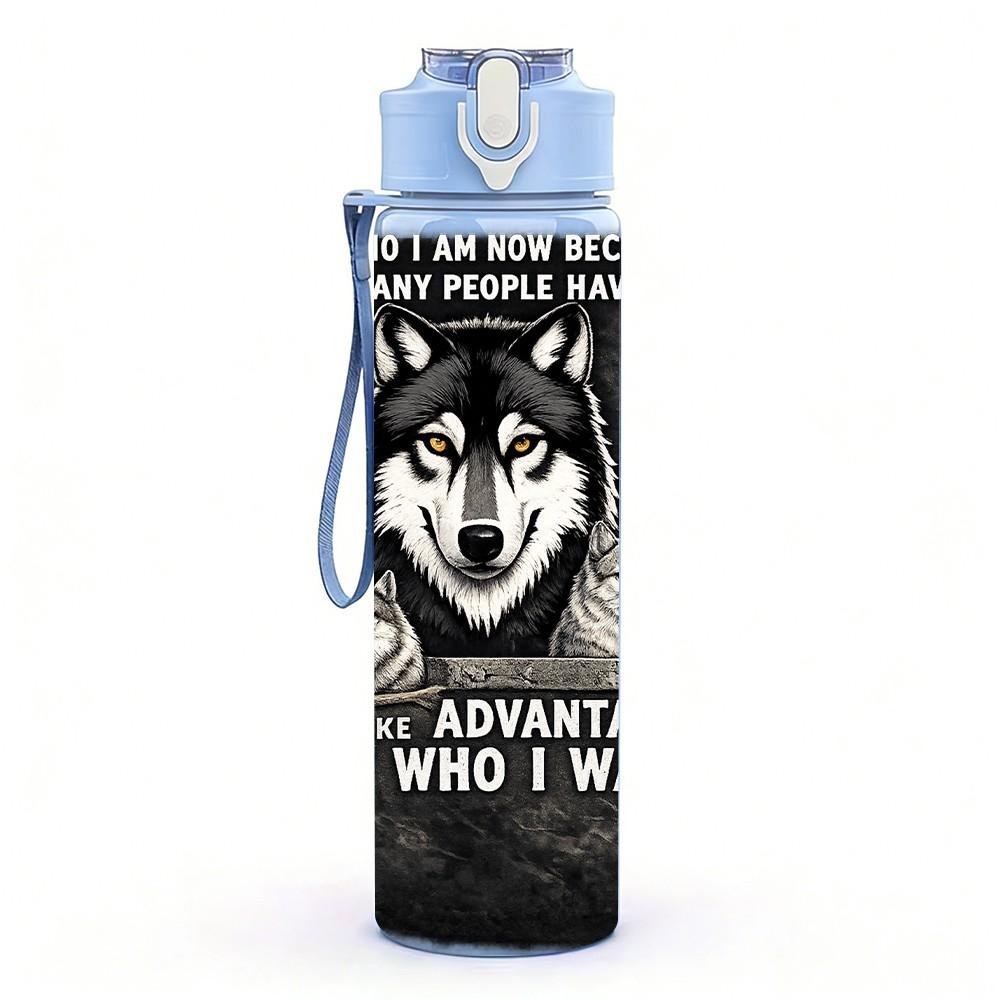 1PC Wolf Dark Mask Text Quote Print 750ml Color Plastic Sports Water Bottle Leakproof Flip Straw Lid Suitable for Sports Office Home Use