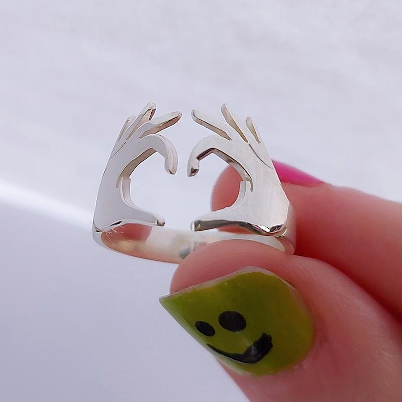 Huitan Double Hand Heart Love Couple Rings Модные регулируемые кольца для женщин/мужчин, дизайн обнимающих рук, модные ювелирные изделия