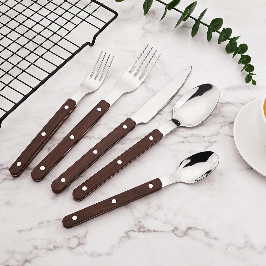 20-Piece Silverware Eating Utensils Set with Retro Handle, Service for 4, Stainless Steel Flatware Knife Fork Spoon Set Mirror Dishwasher Safe