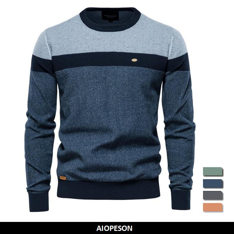 AIOPESON Spliced Cotton Sweater Men Casual O-neck High Quality Pullover Knitted Sweaters Male New Autumn Winter Mens Sweaters