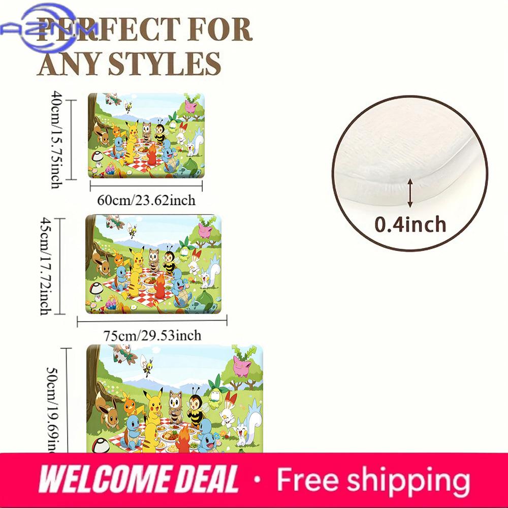 Pokemon Pikachu and Friends Picnic Print Non-slip Doormat, Soft Absorbent Floor Rug for Home Decor
