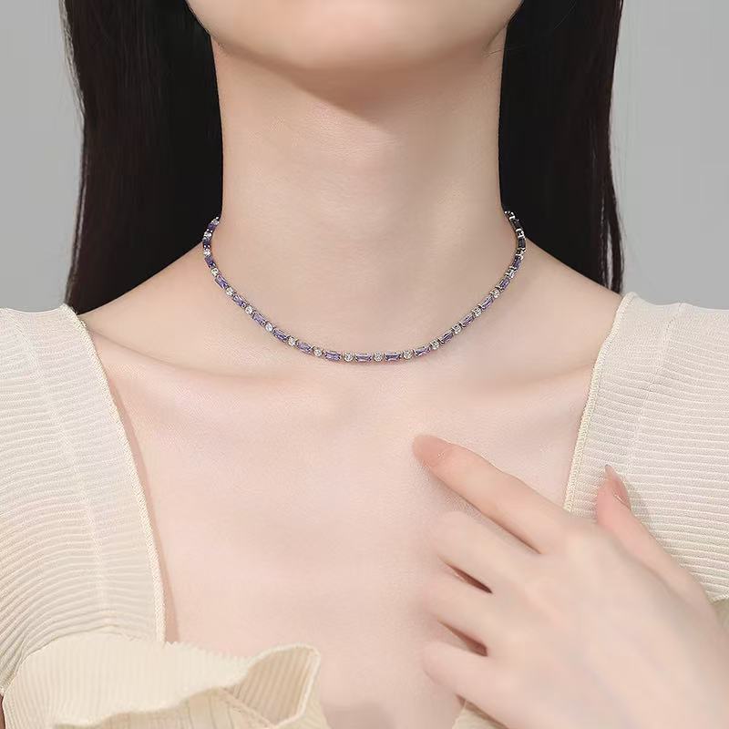 Purple crystal necklace, women's luxury jewelry