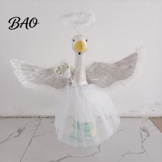 Outfit for Porch Goose Statue 1 Set Angel Outfit, Devil Costume, Feather Wings Skirt Party Costume Headband Wand Set, Fits Home Yard Lawn Decor