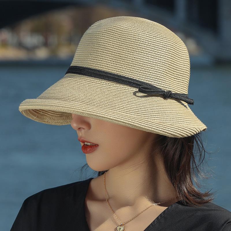 Straw hat women's summer visor Hepburn style sun hat fashion cool hat folding sunscreen hat big edge fisherman hat straw