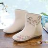 Женские флисовые ботильоны с вышивкой и кисточками - Зимние туфли на высоком каблуке с хлопковой подкладкой для сочетания с нарядами Ханфу