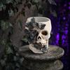 Multifunctional Skull Decor Gothic Butterfly Pen Holder, Spooky Resin Makeup Brush Holder Halloween Tea Light Candle for Desk, Shelf Planter And