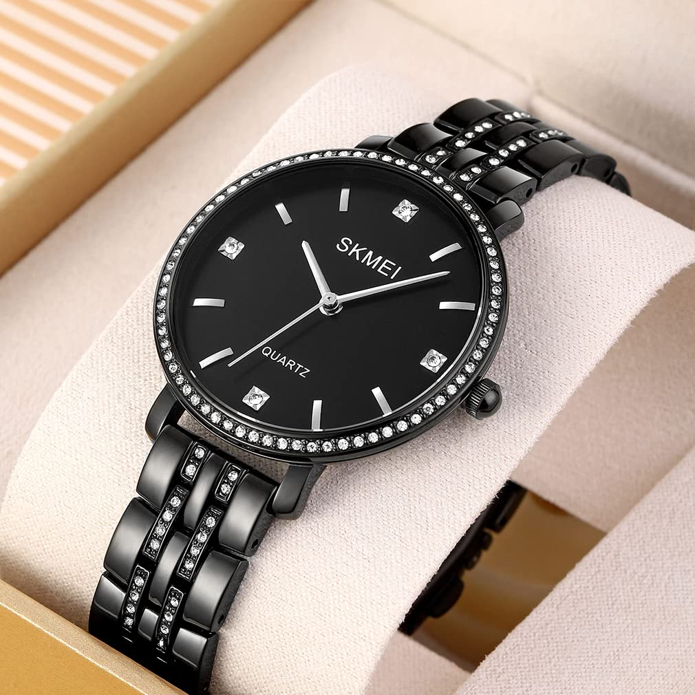 Простые и стильные наручные часы с классическим большим черным аналоговым кварцевым корпусом из нержавеющей стали, деловые женские, с бриллиантами, дизайн, циферблат, водонепроницаемые, механизм, сталь,