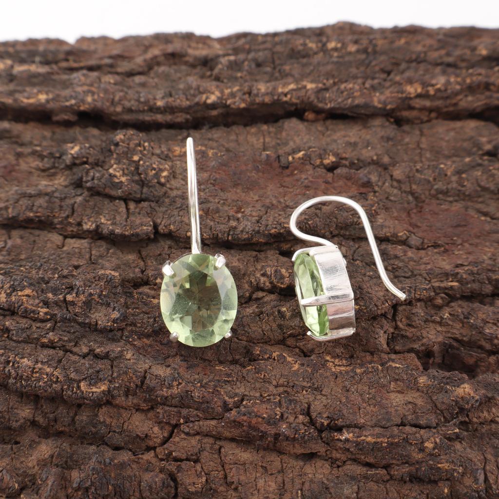 Green Amethyst Gemstone Earrings, 925 Solid Sterling Silver Earrings, Handmade Antique Jewelry, Gift For Mother Day