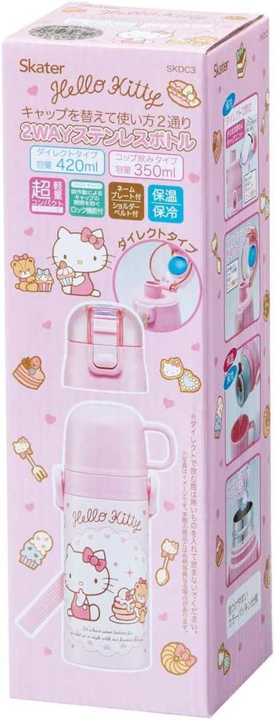 Skater Бутылка для воды Hello Kitty Sweets Shop Sanrio 350 мл, чашка для питья с двумя отверстиями, из нержавеющей стали, детская SKDC3-A