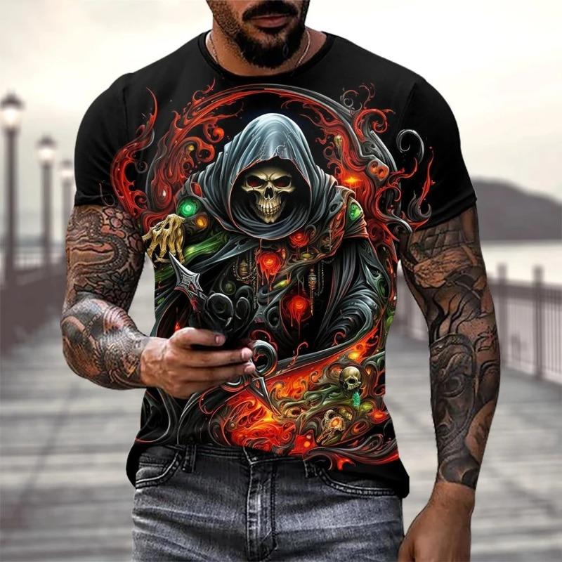 Funny 3D Horror Skull Print T Shirt For Men Casual O-neck Short Sleeve Tops Summer Trend Street Clothing Fashion Loose Men's Tee