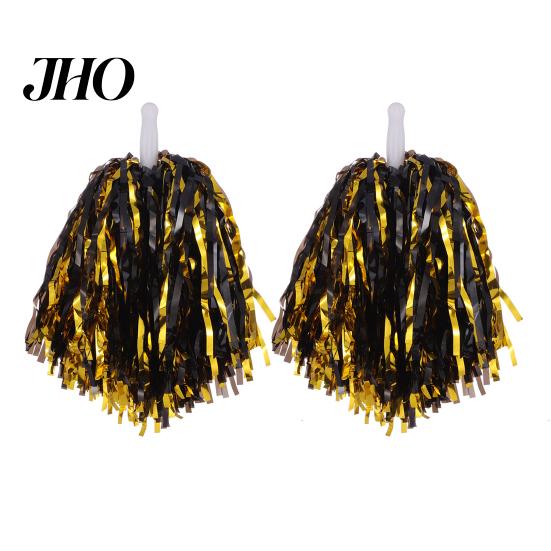 Fluffy Pom Poms 2Pcs Cheerleader Metallic Foil Exquisite Workmanship Hand Flowers with Handle for Sports Competitions Celebrations Durable Accessories