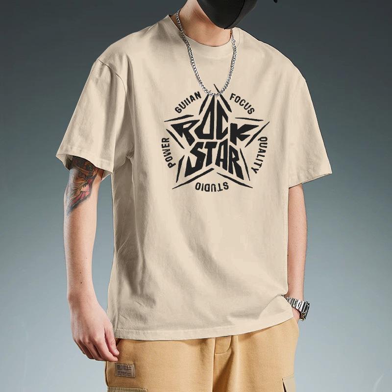 American Fashion Brand Oversize Pure Cotton Short Sleeved T-shirt for Men Summer Loose Casual Heavyweight Handsome Half Sleeved Trend