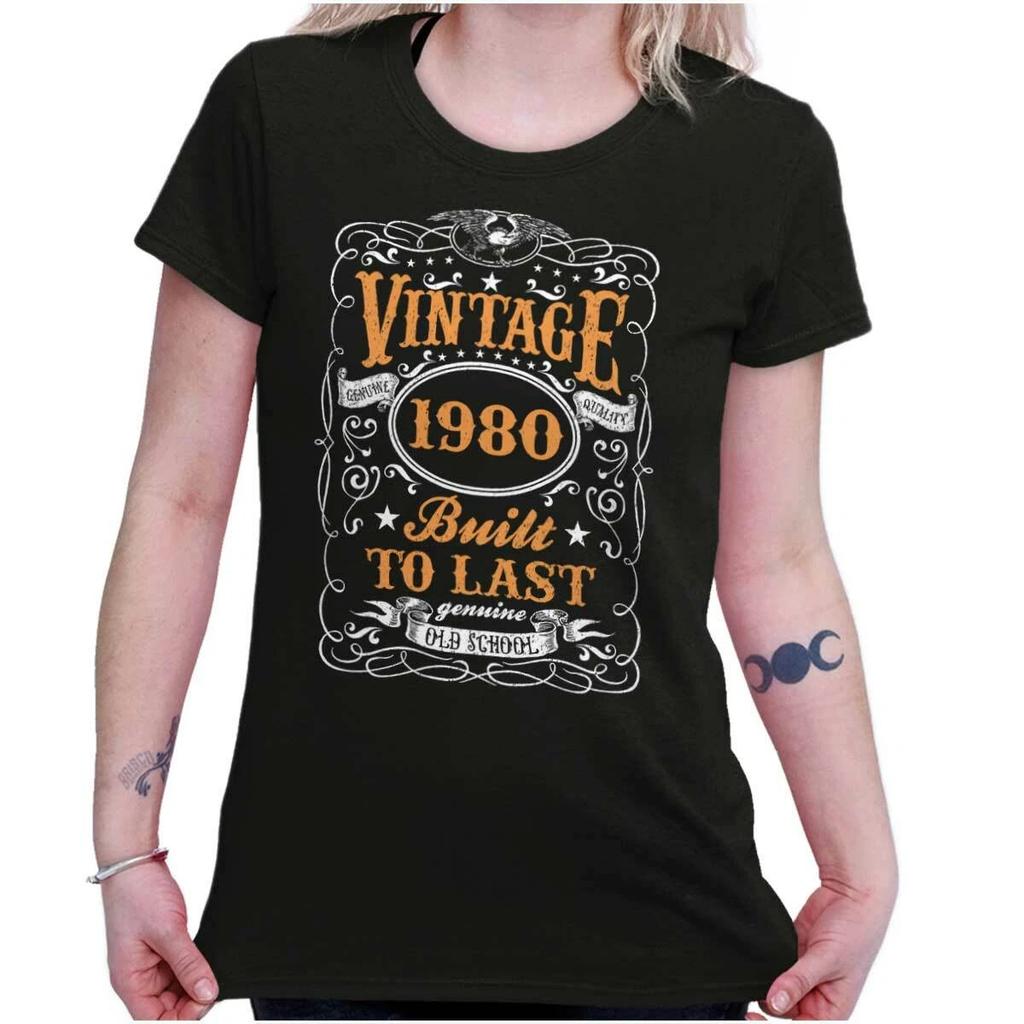 Vintage Genuine 1980 Birthday Built To Last Graphic 100% Cotton T-shirt Mens Womens Tees Tops for Women 100% Cotton T-shirt Mens Tees Tops