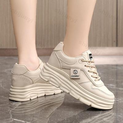 Женские белые кеды Осень Увеличение роста Износостойкая платформа Повседневная обувь Уличная Нескользящая Шнуровка Клиновидная обувь