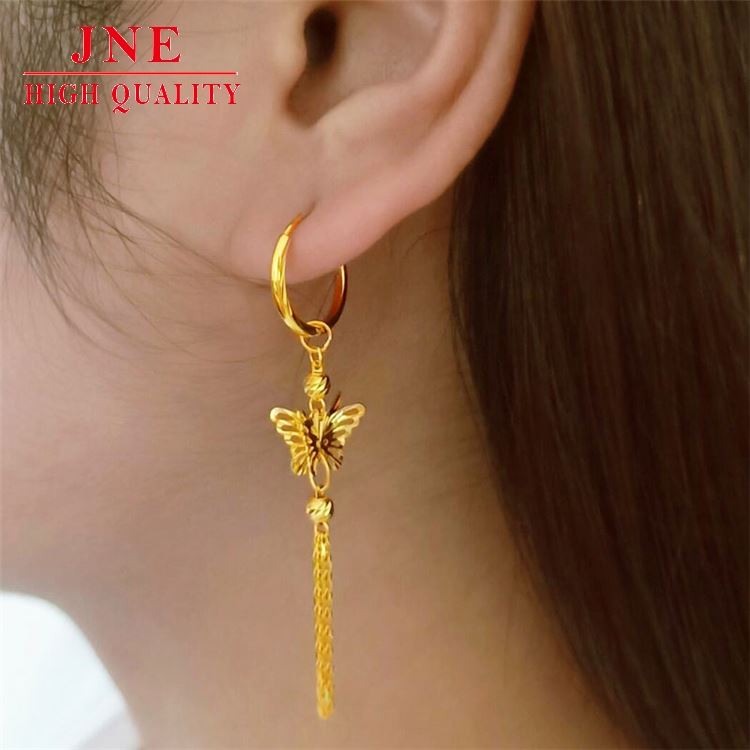 Brass Gold Plated Long Tassel Butterfly Earrings Vietnam Gold Earrings No Color Fading Gold Ear Threads Earrings Gift