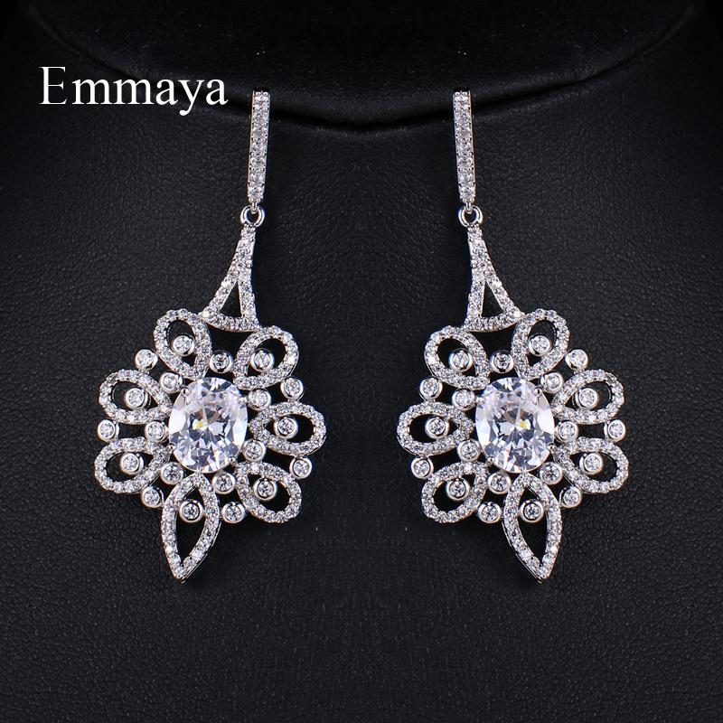 EMMAYA Luxury Dazzling Big Cubic Zircon Drop Earrings for Bridal Fashion Sliver Crystal Wedding Jewelry