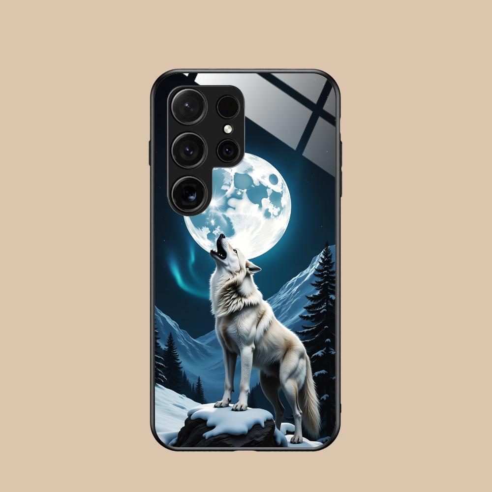 Модный Чехол для Телефона Волк для Samsung Galaxy A56 55 54 53 52 51 36 35 34 23 16 15 5G Стеклянный Цветной Чехол Смартфон Красивый