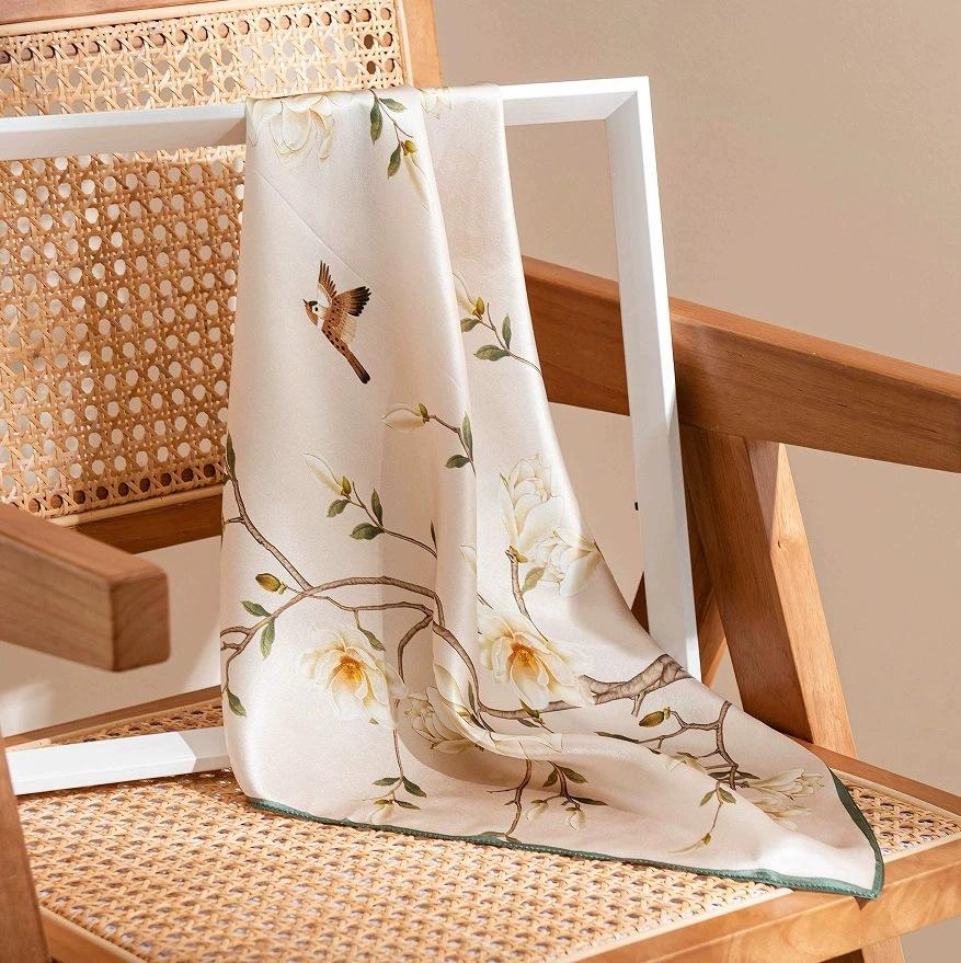 Silk Scarf Square Scarf High-end Strap 100% Mulberry F Student Fashion Sunscreen Shawl Dual-purpose