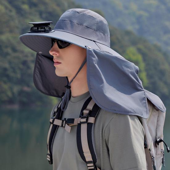 Широкополая шляпа от солнца с солнечным вентилятором для мужчин и женщин, панама с защитой от ультрафиолета и клапаном на затылке для рыбалки, пешего туризма, пляжа, садоводства