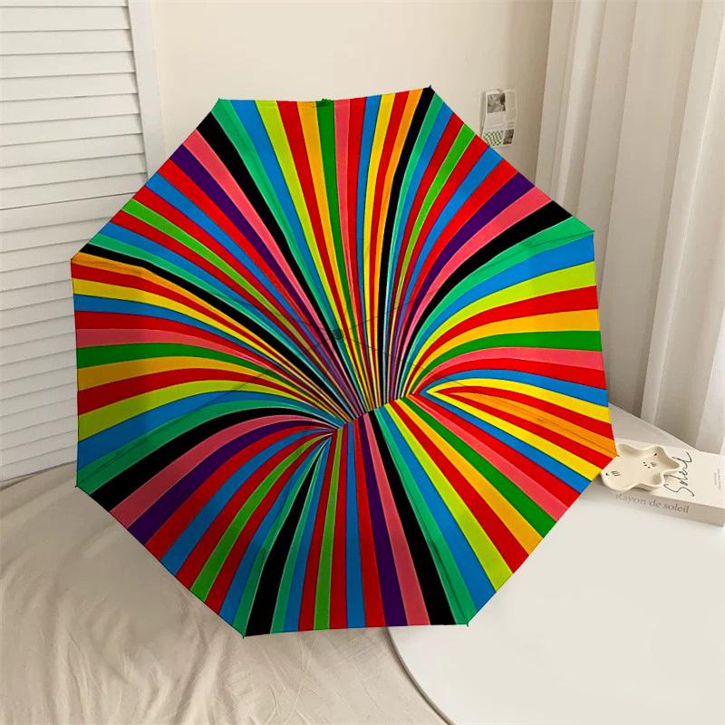 1PC Colorful Stripes Umbrella-8-Rib Reinforced, Automatic Open, Lightweight & Durable, Cute Fashion Accessory for Outdoor-T340