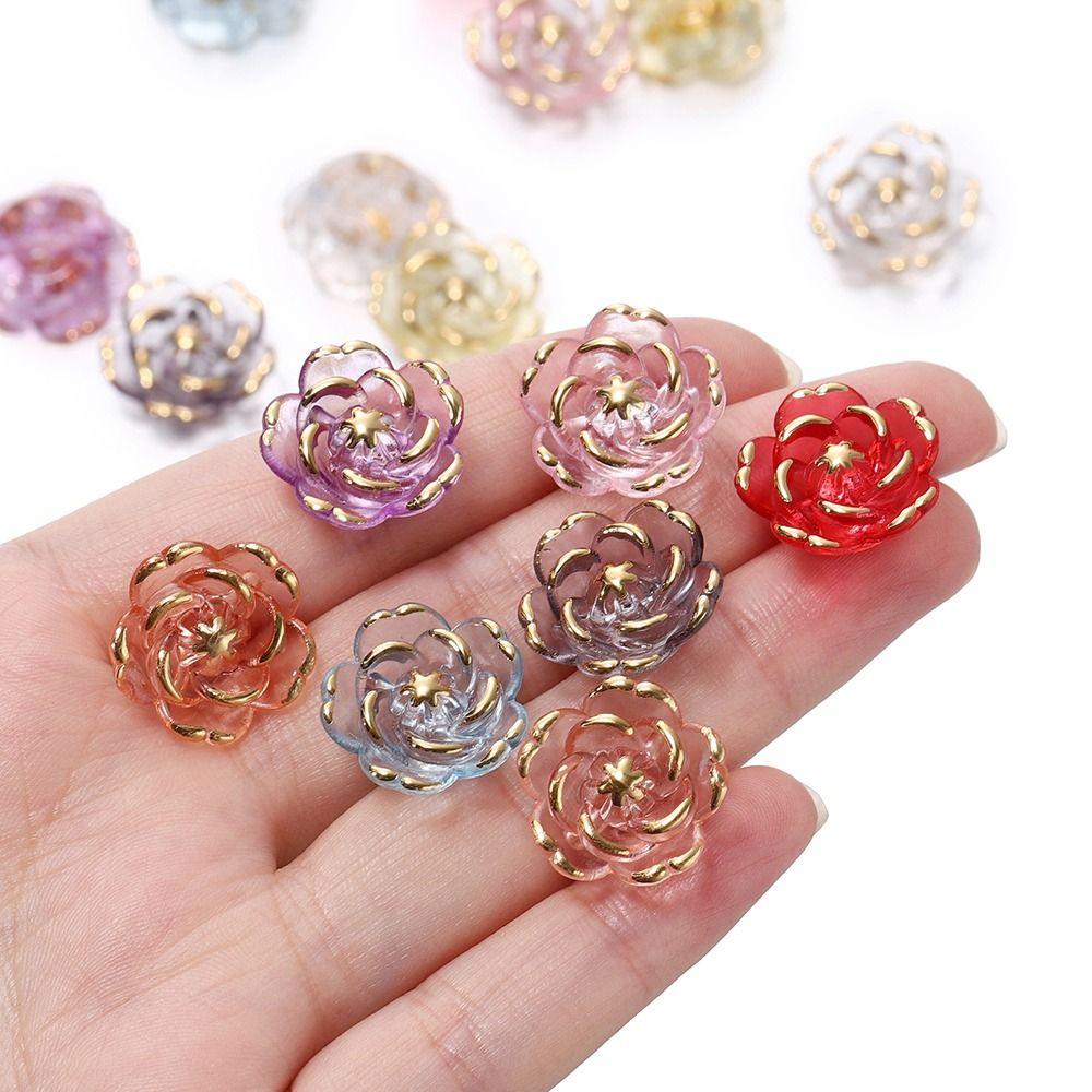 10Pcs Ornament Flower Beads Acrylic All-Match Pendant Durable Hole Charm for Jewelry Making