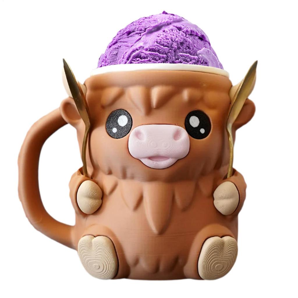 Декоративный держатель для мороженого 473 мл Держатель для пинты мороженого Десертная баночка «Хайлендская корова» с ручкой против замерзания для йогуртовой смеси Детский