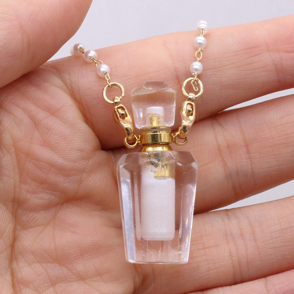 1 шт. модный натуральный камень прозрачный кварц флакон духов кулон жемчужная цепочка ожерелья для женщин свадебные украшения поставки
