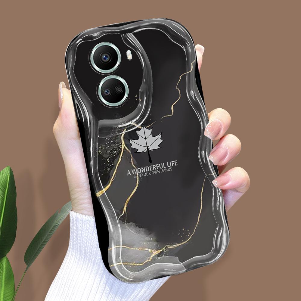 For Honor 90 Lite P30 Pro Infinix Hot 30 40 40i 40 Pro Smart 8 Pro Vivo V29e V30e Maple Leaf Marble Pattern Cream Texture Soft TPU Phone Case