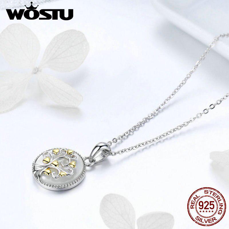 WOSTU горячая распродажа, женский кулон в форме дерева жизни из стерлингового серебра 925 пробы, с вкраплениями из золотого цвета
