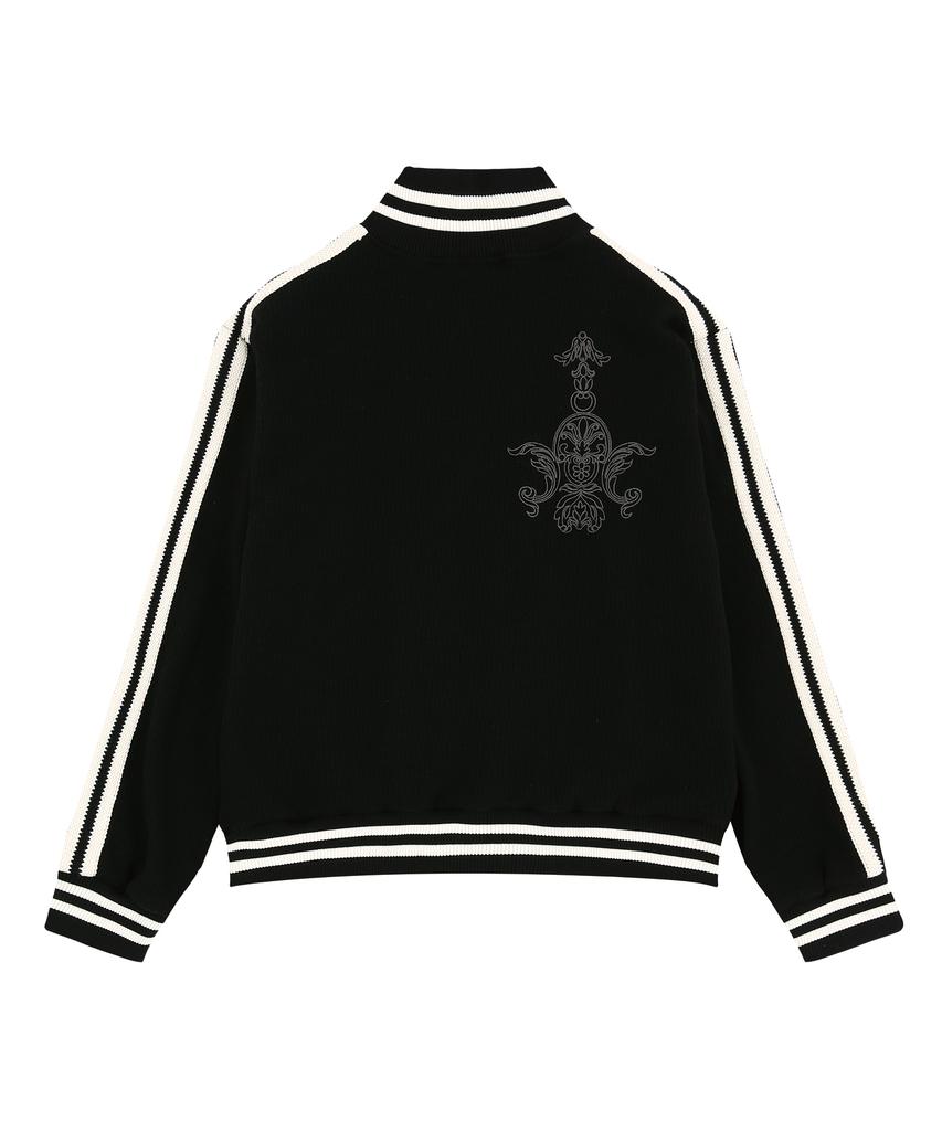 EASY NO EASY Embroidered Track Zip-Up Knit - Black