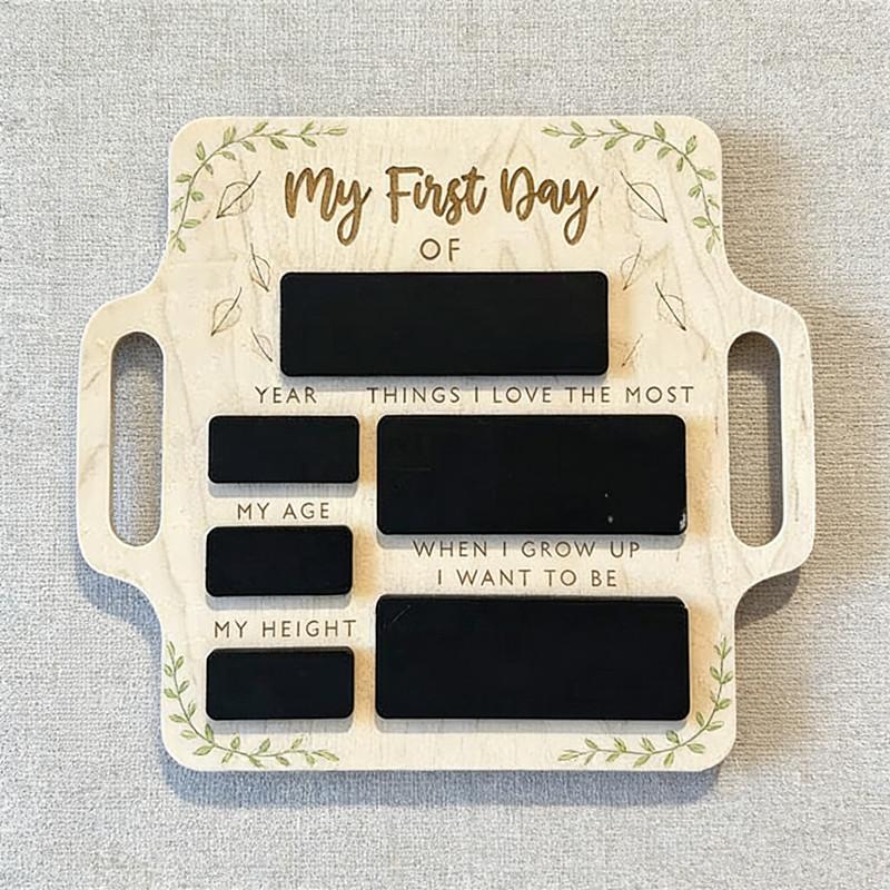 Wooden First Day Of School Sign With Handle Personalized Memory Photo Board Reusable Wooden Message Board Nursery Preschool