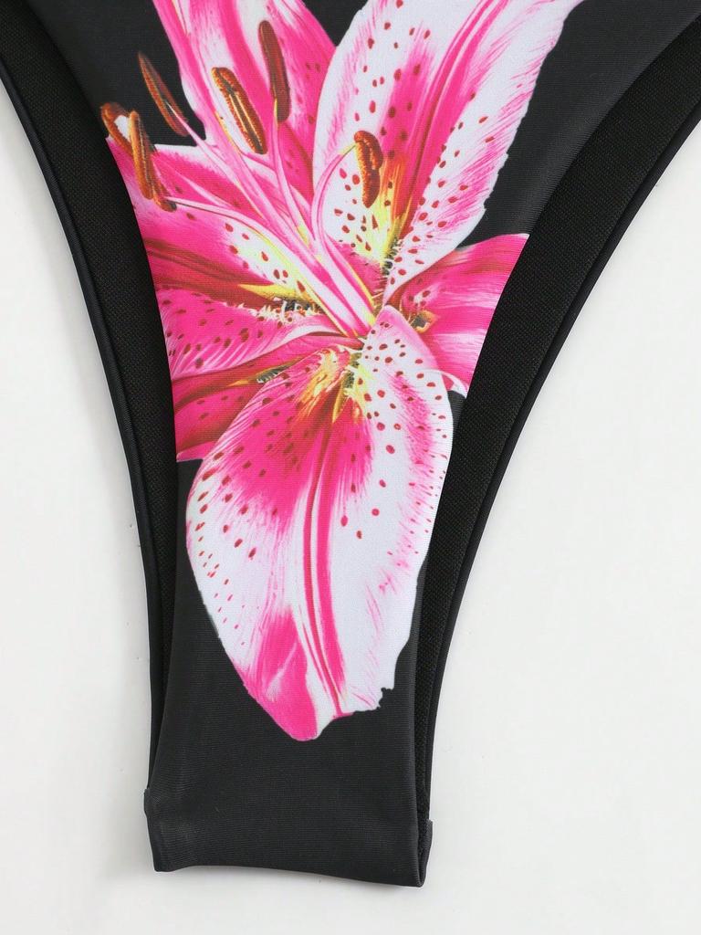 Женский бикини с треугольной чашкой и цветочным принтом, сексуальный купальник на бретельках, купальник из трех частей