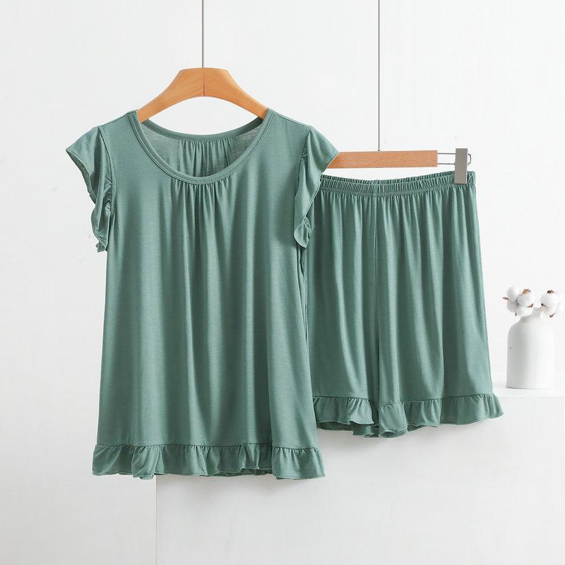 Modal Lace Vest Shorts Pajamas Ladies Suit Wooden Ear Home Service Loose Thin Summer Two-piece Suit