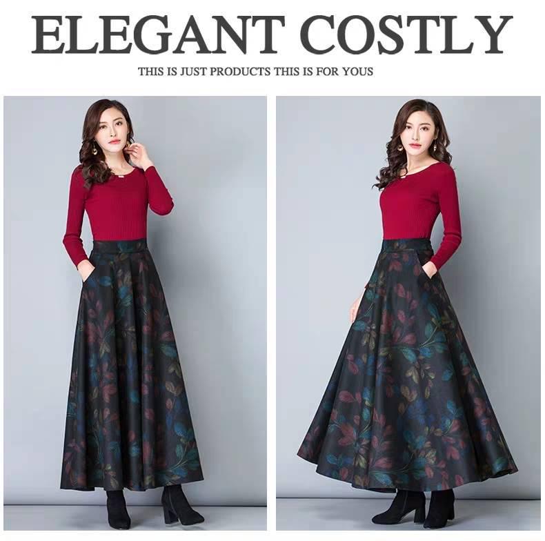 High Waist Woolen A-line Long Skirt - Women's Waist Slimming Big Swing Design